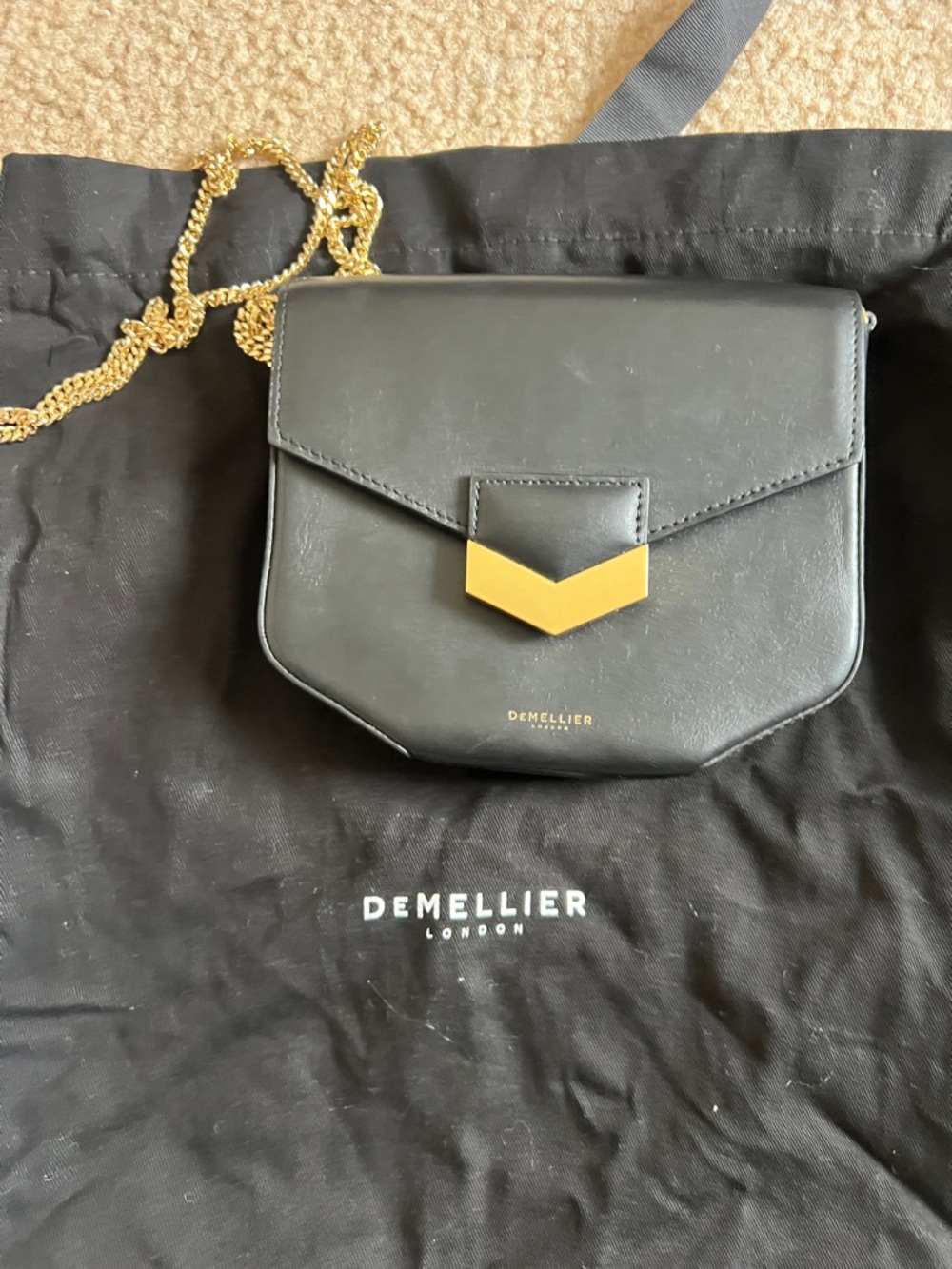 DeMellier Black Leather Crossbody with Gold Hardware mini london shoulder bag